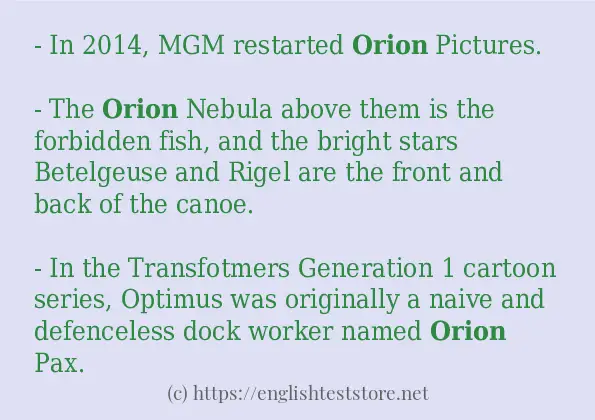 Some example sentences of orion