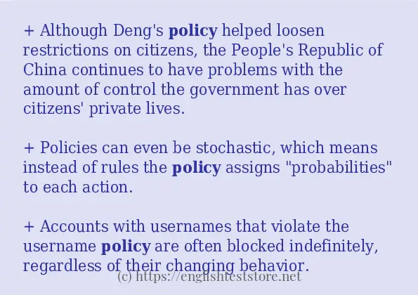 Some example sentences of policy