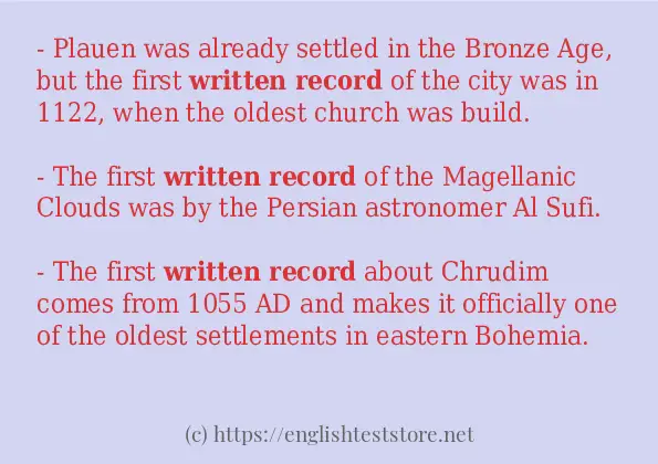 Some example sentences of written record