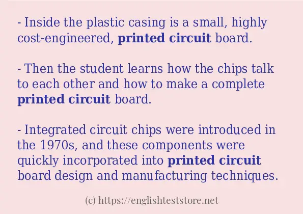 Some in-sentence examples of Printed circuit