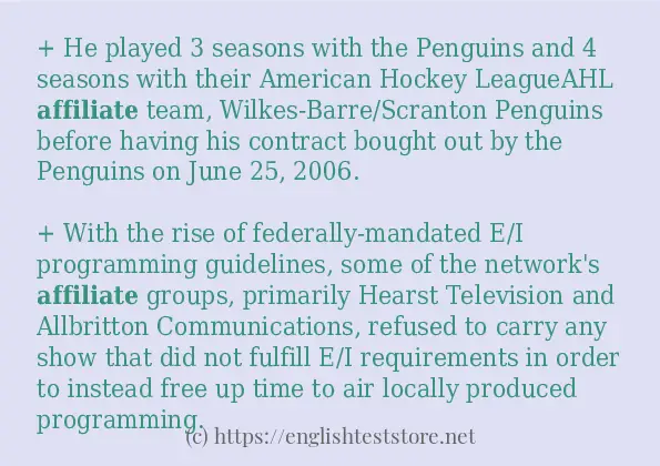 Some in-sentence examples of affiliate