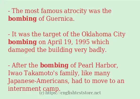 Some in-sentence examples of bombing