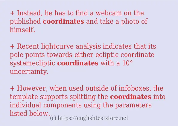 Some in-sentence examples of coordinates