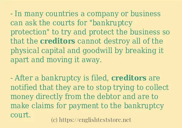 Some in-sentence examples of creditors