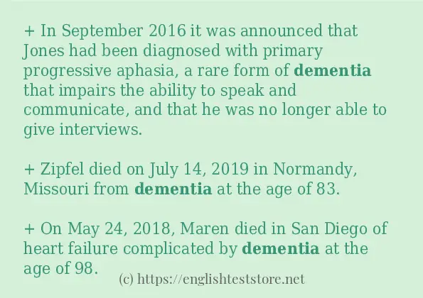 Some in-sentence examples of dementia