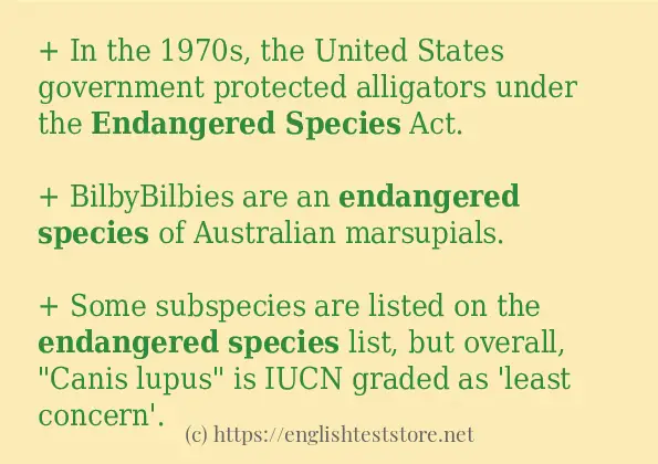 Some in-sentence examples of endangered species