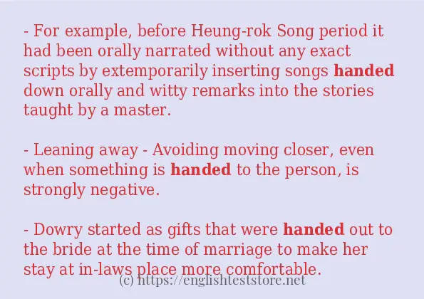 Some in-sentence examples of handed