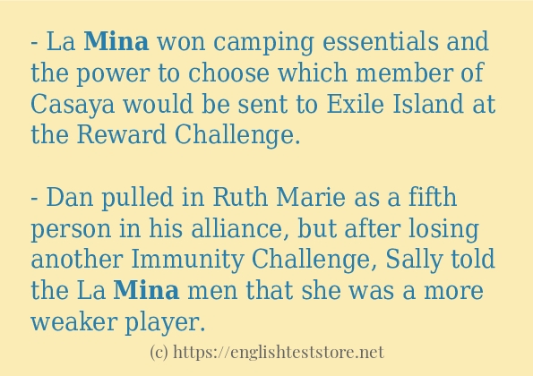 Some in-sentence examples of mina