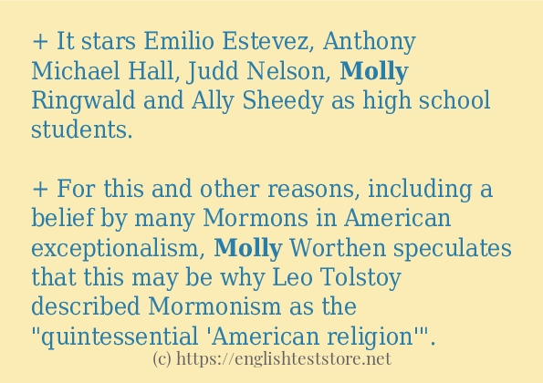 Some in-sentence examples of molly Some in-sentence examples of molly