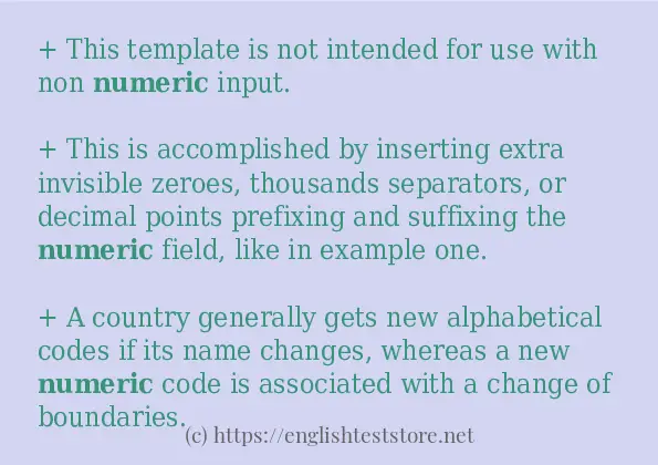 Some in-sentence examples of numeric