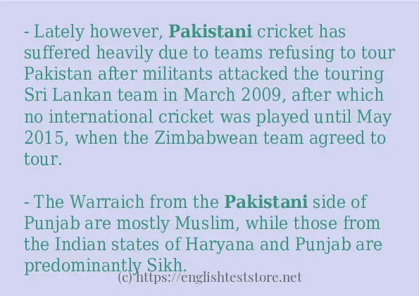 Some in-sentence examples of pakistani