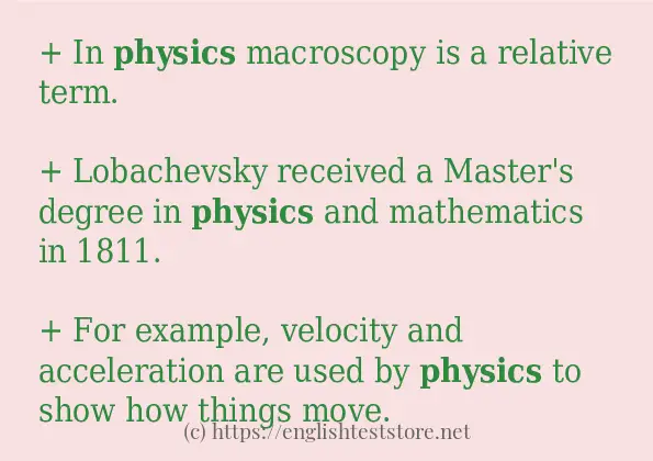 Some in-sentence examples of physics