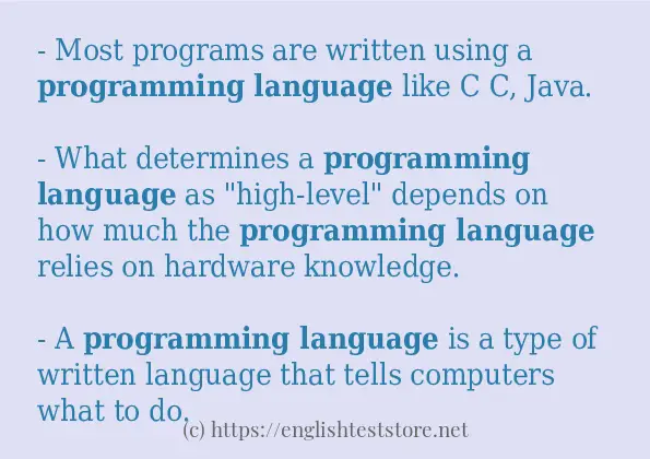 Some in-sentence examples of programming language