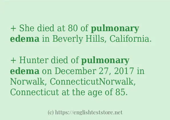 Some in-sentence examples of pulmonary edema Some in-sentence examples of pulmonary edema