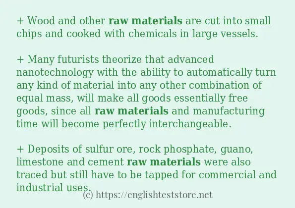 Some in-sentence examples of raw materials