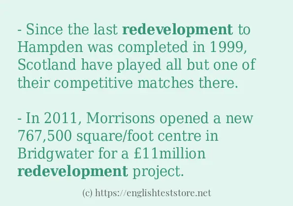 Some in-sentence examples of redevelopment