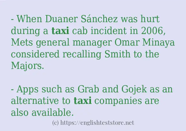 Some in-sentence examples of taxi