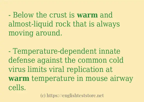 Some in-sentence examples of warm