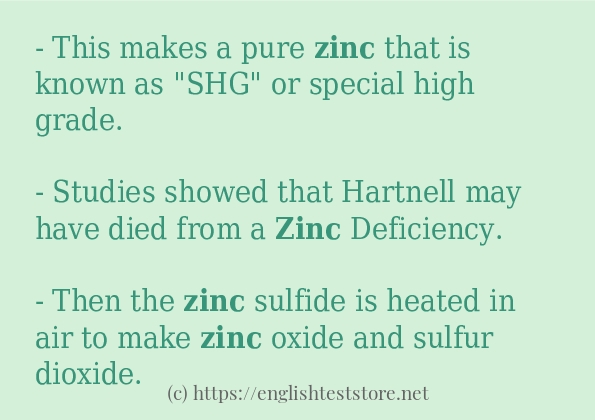 Some in-sentence examples of zinc