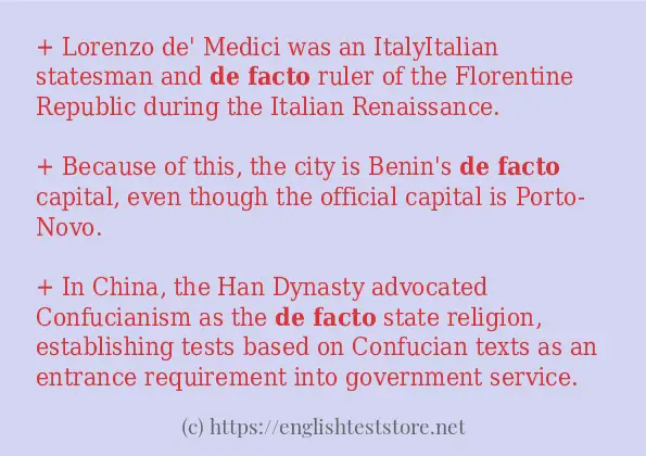 Some sentences in use of De facto