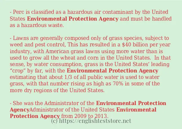 Some sentences in use of environmental protection agency