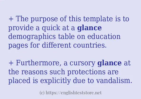 Some sentences in use of glance