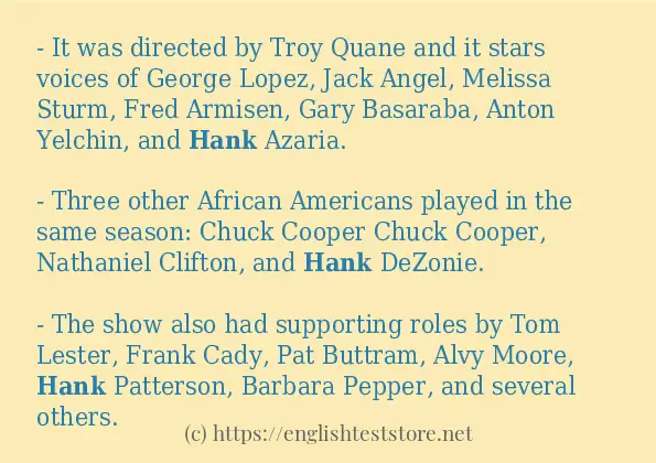 Some sentences in use of hank