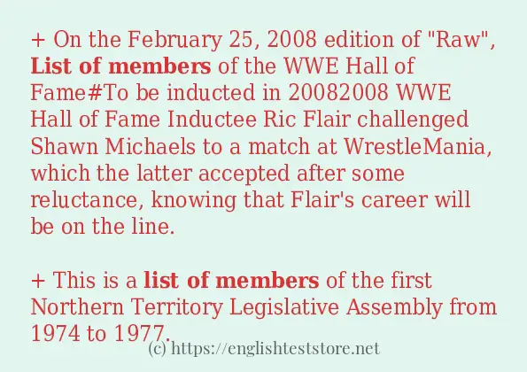 Some sentences in use of list of members