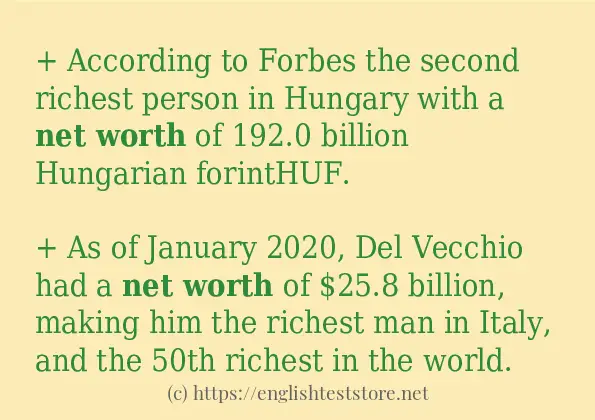 Some sentences in use of net worth