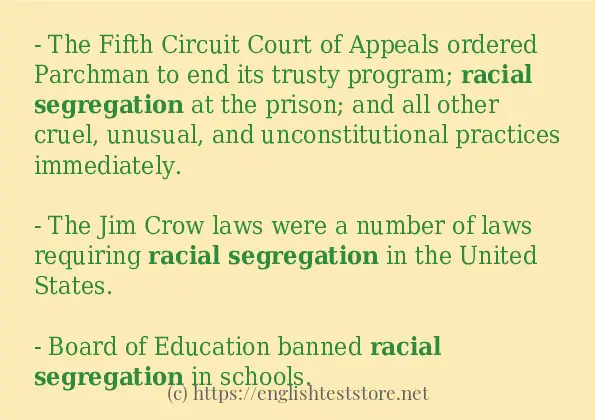 Some sentences in use of racial segregation