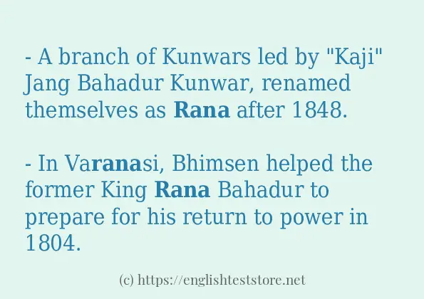 Some sentences in use of rana