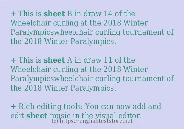 Some sentences in use of sheet
