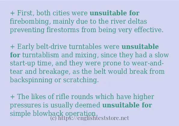 Some sentences in use of unsuitable for