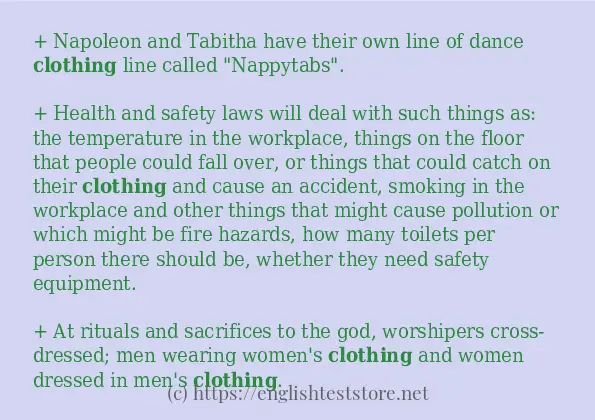 Use in sentence of clothing