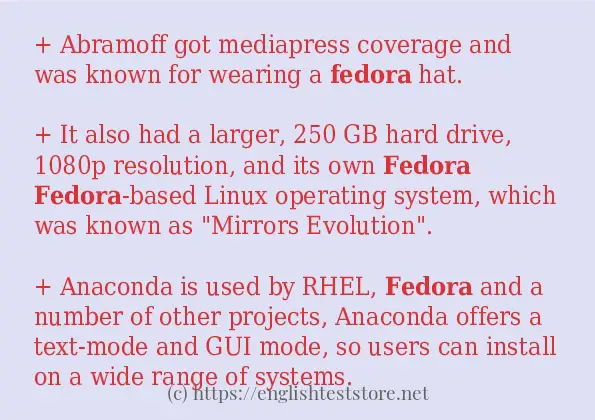 Use in sentence of fedora