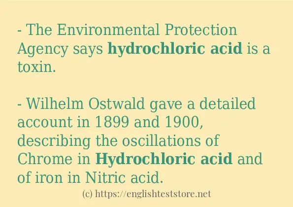 Use in sentence of hydrochloric acid