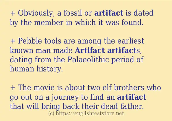 artifact some example sentences