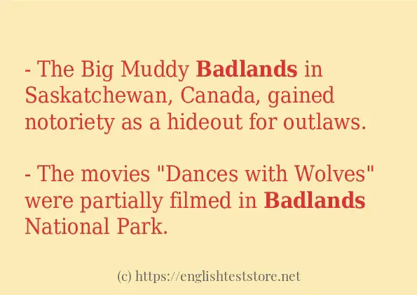 badlands - example sentences