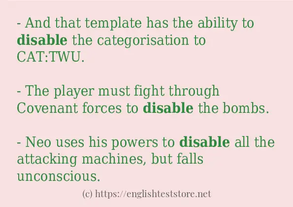 Disable Use In Sentences