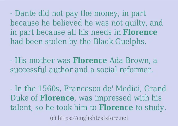 florence example in sentences