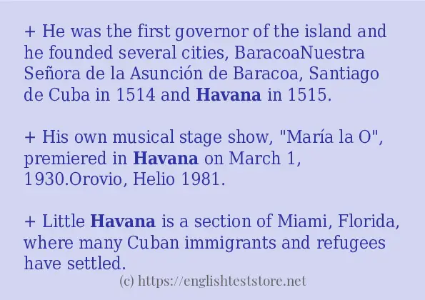 havana in sentences?