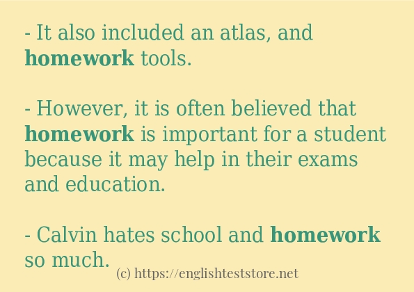 homework examples in sentences
