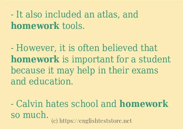 homework use in sentences