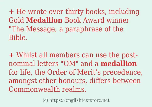 medallion use in sentences medallion use in sentences