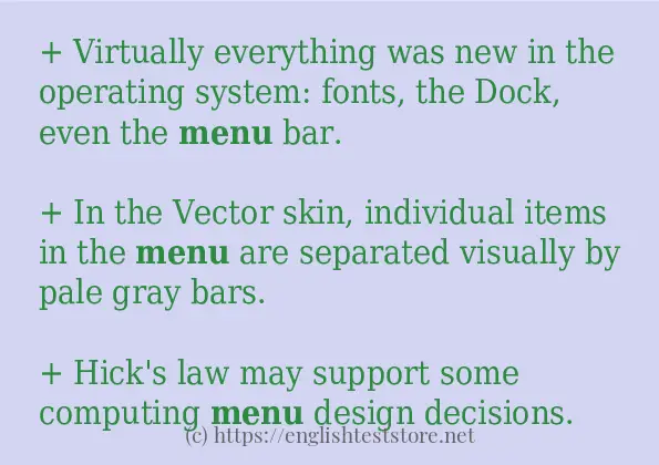 menu - sentence examples