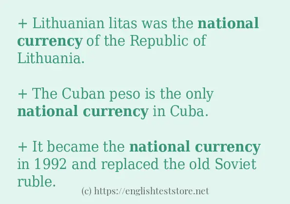 national currency in sentences?