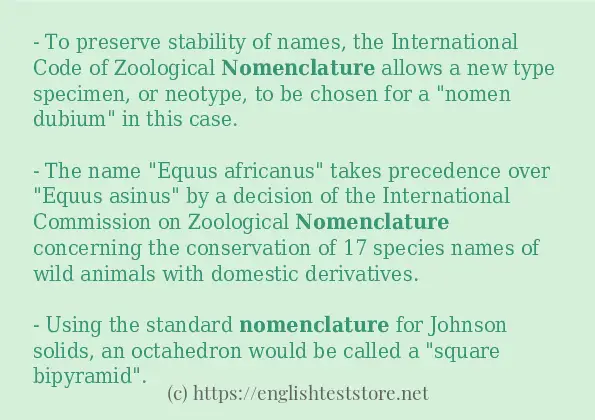 nomenclature - some sentence examples