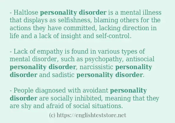 personality disorder how to use in sentences