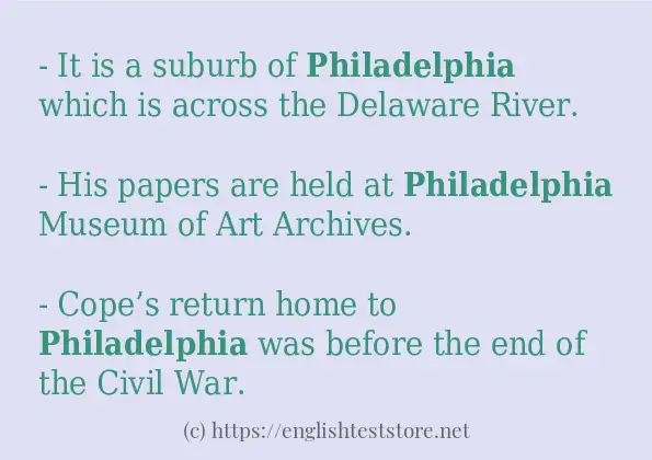 philadelphia example in sentences