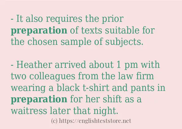 preparation some example sentences